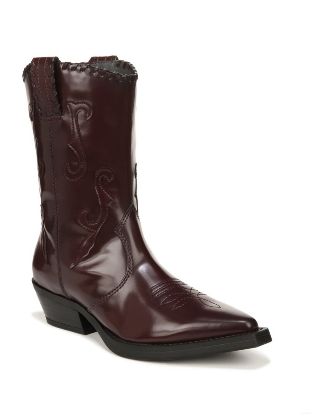 Franco Sarto Women's Burgundy wine color patent look Western Mid-Calf Boot 7